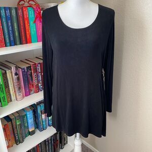 CHICO'S Travelers Large Black Gold Adjustable Waist Belt Asymmetrical Hem Top